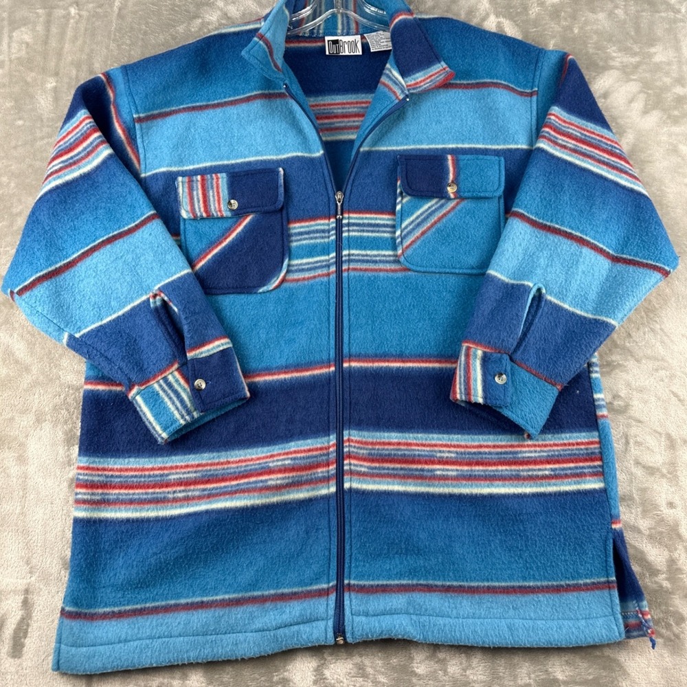 OutBrook Fleece Jacket Womens Medium Blue‎ Striped Full Zip Outdoor EUC
